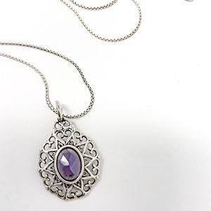Purple Crystal Glass Silver Pendant Necklace